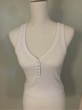 Abercrombie & Fitch Soft A&F Rib Button Front Tank Top Blue - Size Small